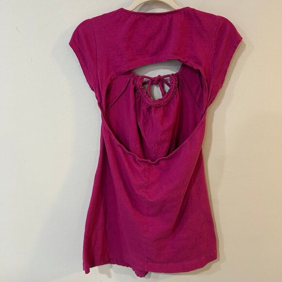 Free People Beach Vivi Fuchsia Short Sleeve Mini Dress Cover Up Size Medium - Picture 6 of 7